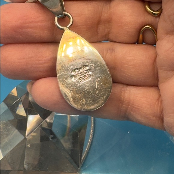 Silver Necklace with Teardrop Turquoise Pendant - Picture 5 of 6